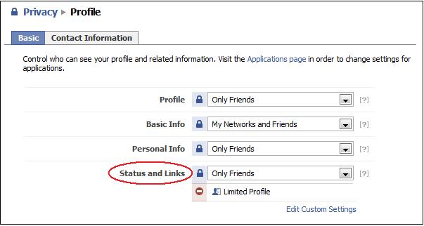 Facebook Status and Links Privacy Settings